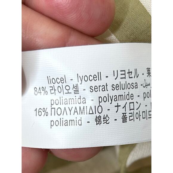 Zara Flowy Striped‎ Long Sleeve Gold Buttons Shirt Ecru/Green Sz L - Picture 11 of 13